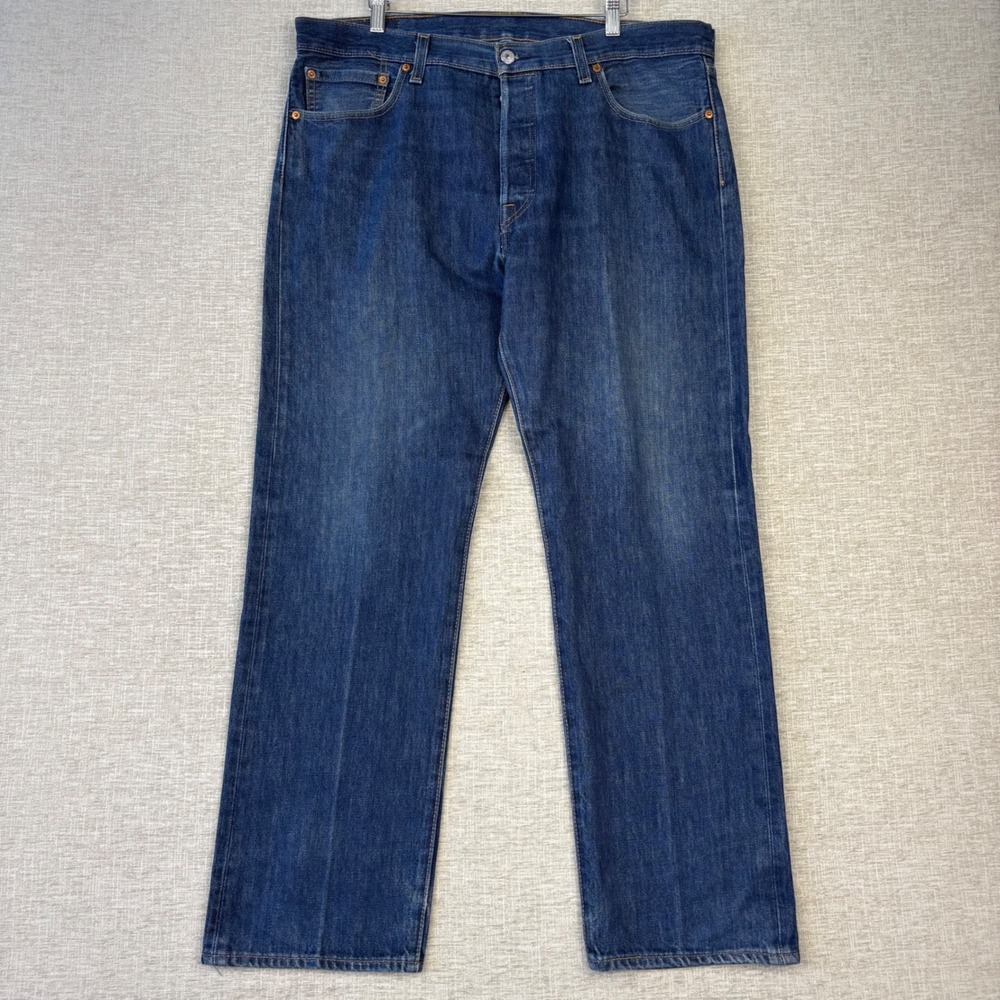 Levis 501 Mens 36x29 Jeans Grungy Dark Grainy Blue Washed Denim High Knee Fade